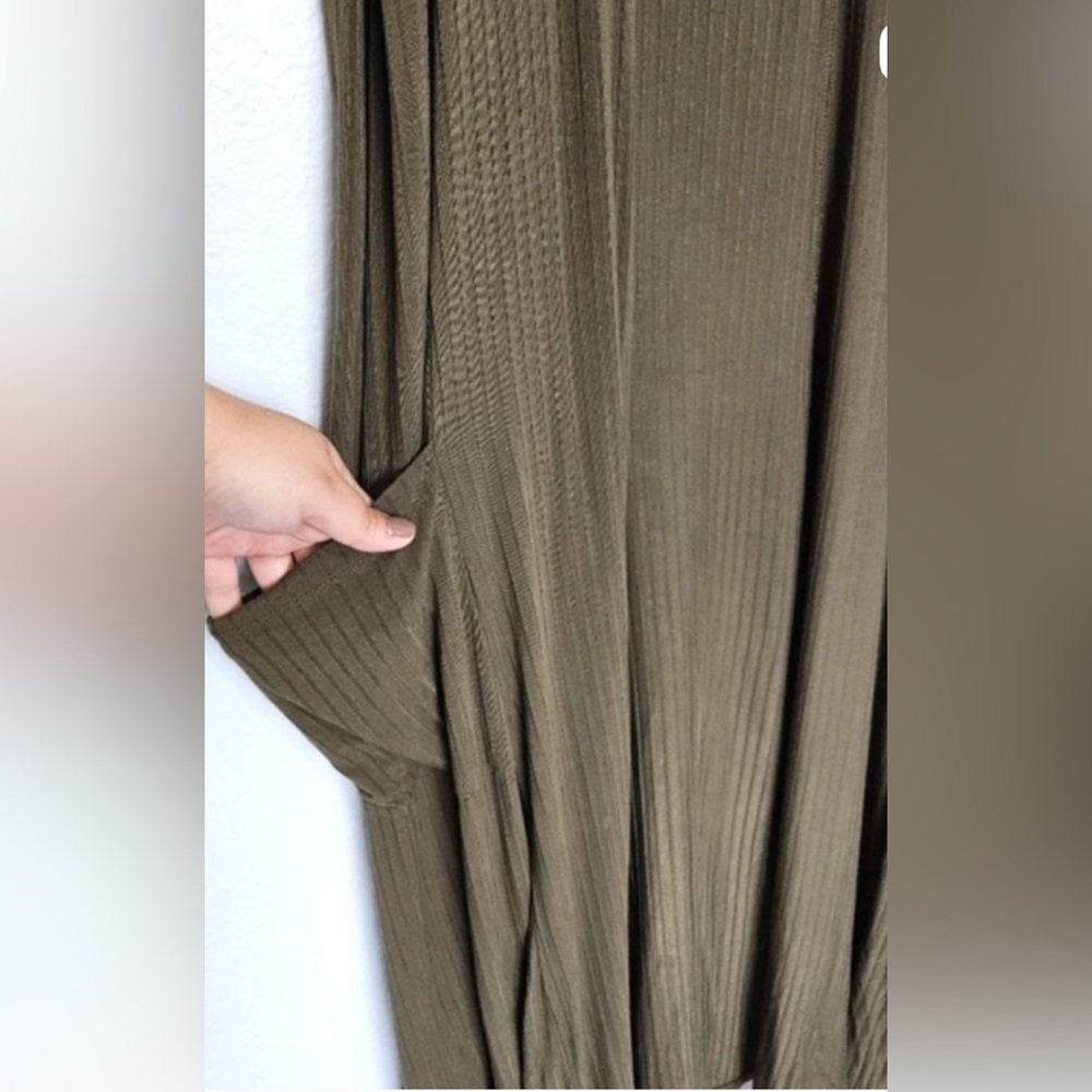 NWOT Lulus | Brody Olive Green Ribbed Maxi Long Duster Cardigan - Picture 7 of 8